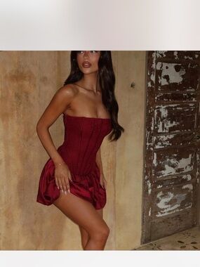 Strapless Wine Red Mini Dress with Corset Bodice